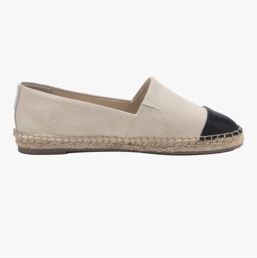 Women's Cream and Black Canvas Espadrille Flats - NWOT